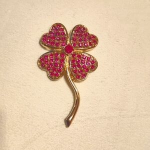 Sarah Coventry Pink Four Leaf Clover Brooch